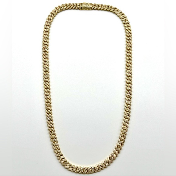 18k Gold Plated 925 Silver 9.OCTW Moissanite Square Miami Cuban Chain